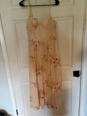 Chiffon Floral Spaghetti-Strap Dress in Cream and Pink